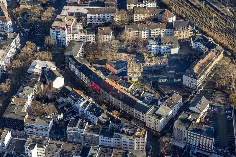Aerial view of the wasteland in the Bermuda triangle, Kreuzstraße, Brüderstraße, Neustraße, backyard, Gleisdreieck, Bochum, Ruhr area, North Rhine-Westphalia, Germany, DE, Europe, aerial photo, birds-eyes view, aerial photography, aerial photography, overview, bird's eye view