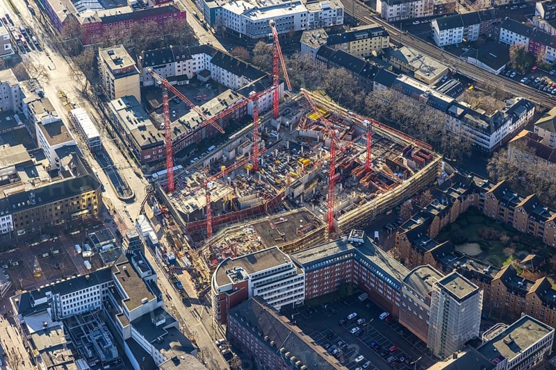 Aerial view, construction site new justice centre Bochum, Viktoriastraße, city centre, Westring, Gleisdreieck, Bochum, Ruhr area, North Rhine-Westphalia, Germany, DE, Europe, birds-eyes view, aerial photography, aerial photography, aerial photography, overview, bird's eye view