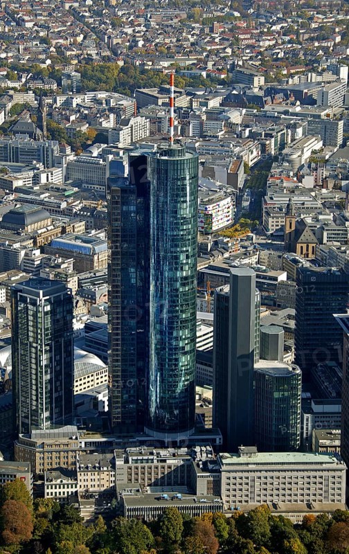 Frankfurt, skyline, skyscrapers, Deutsche Bank, DEU Germany Germany, Europe, aerial view, birds-eyes view, aerial photography, aerial photography, overview, overview, bird's eye view