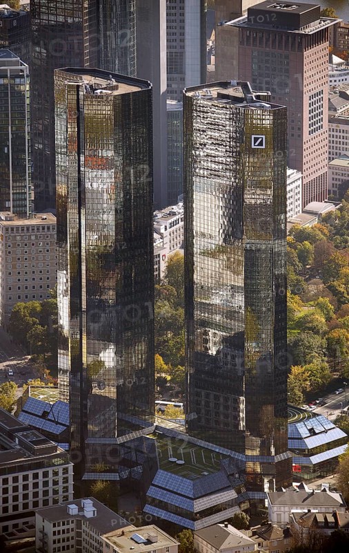 Frankfurt, skyline, skyscrapers, Deutsche Bank, DEU Germany Germany, Europe, aerial view, birds-eyes view, aerial photography, aerial photography, overview, overview, bird's eye view