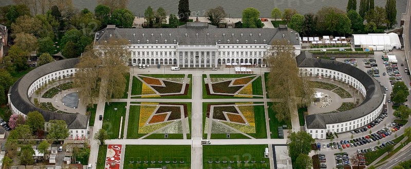 Aerial view, Federal Garden Show 2011 - Koblenz transformed - 15 April to 16 October 2011, Electoral Palace, Koblenz, Federal Garden Show 2011, Rhineland-Palatinate, Germany, Europe, birds-eyes view, aerial photography, aerial, aerial photography, overview, overview, bird's eye view, Deutsches Eck Blumenhof Electoral Palace Ehrenbreitstein Fortress, horticulture, opening, garden show, performance show, gardener, landscape planning, Rhine