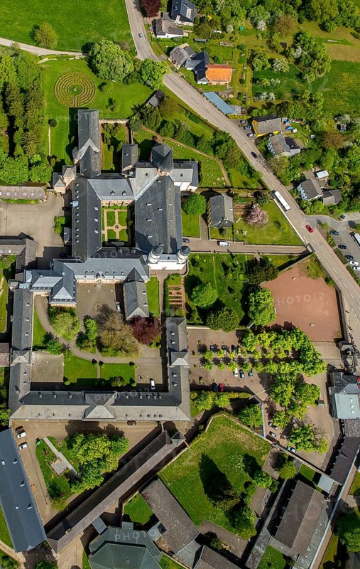 Steinfeld Monastery, monastery in Kall, Benedictine Abbey, Kall, Eifel, North Rhine-Westphalia, Germany, Europe, aerial view, birds-eyes view, aerial photography, aerial photography, overview, overview, bird's eye view
