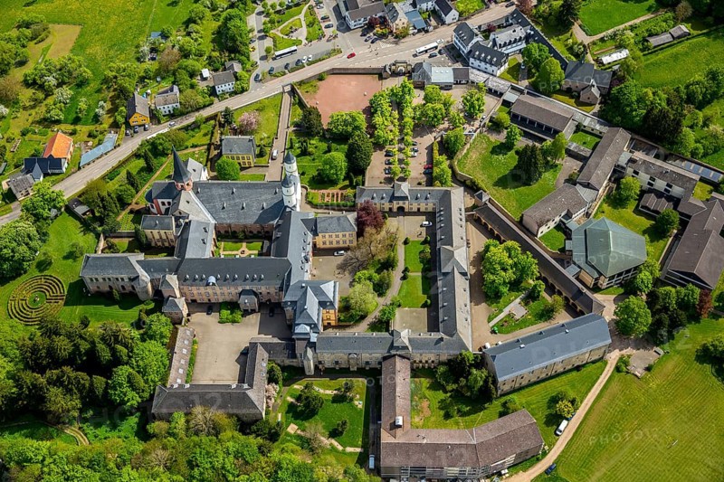 Steinfeld Monastery, monastery in Kall, Benedictine Abbey, Kall, Eifel, North Rhine-Westphalia, Germany, Europe, aerial view, birds-eyes view, aerial photography, aerial photography, overview, overview, bird's eye view
