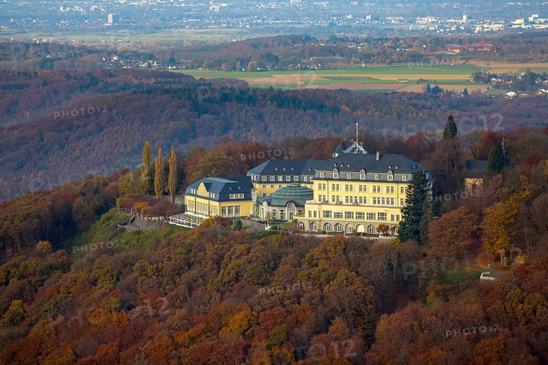 Bundesgästehaus Hotel Petersberg against the backdrop of Bonn, Königswinter, Siebengebierge between Königswinter and Bad Honnef, autumn leaves, North Rhine-Westphalia, Germany, Europe, aerial photo, birds-eyes view, aerial photography, aerial photography, overview, bird's eye view