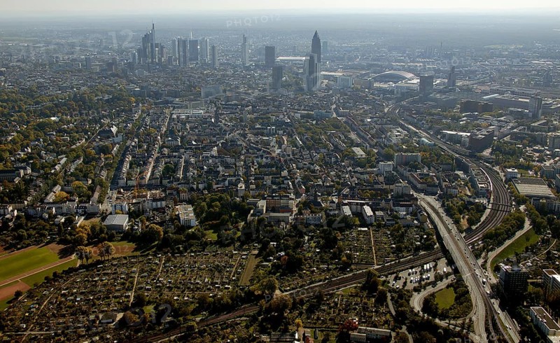 Frankfurt, skyline, skyscrapers, Deutsche Bank, DEU Germany Germany, Europe, aerial view, birds-eyes view, aerial photography, aerial photography, overview, overview, bird's eye view