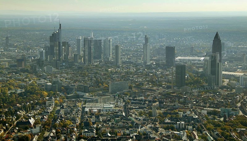 Frankfurt, skyline, skyscrapers, Deutsche Bank, DEU Germany Germany, Europe, aerial view, birds-eyes view, aerial photography, aerial photography, overview, overview, bird's eye view