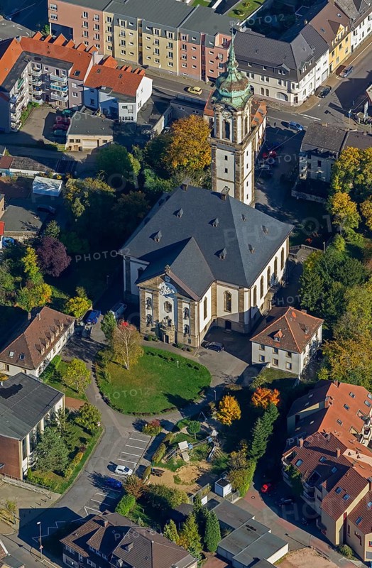 Reconciliation Church, Völklingen, Saarland, Germany, Europe, aerial view, birds-eyes view, aerial photography, aerial photography, overview, bird's eye view