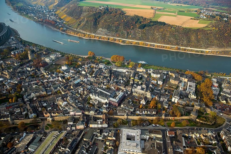 Old town of Andernach, Rhine valley, Rhine, city wall, medieval city wall, Andernach, Mayen-Koblenz district, Rhineland-Palatinate, Germany, Europe, aerial view, birds-eyes view, aerial photography, aerial photography, overview, bird's eye view