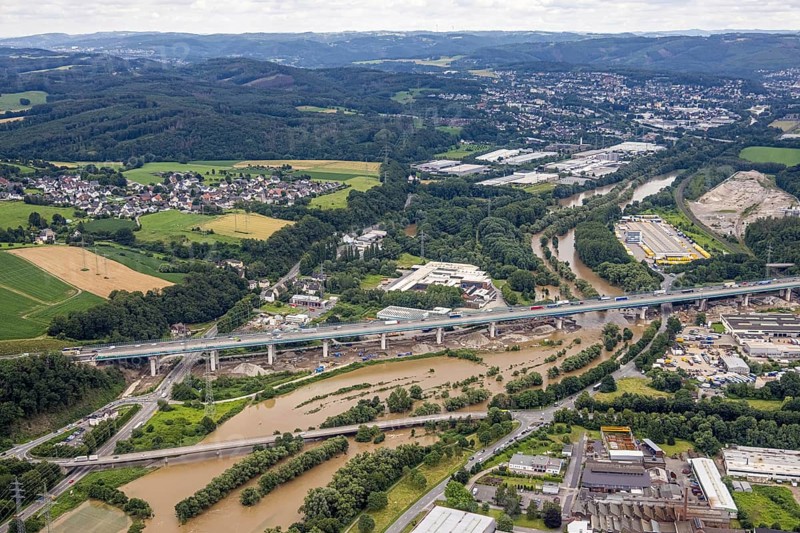 Aerial photo, Lennnehochwasser, Lennetal, Hagen, Ruhr area, North Rhine-Westphalia, Germany, DE, Europe, birds-eyes view, aerial photography, aerial photography, overview, overview, bird's eye view