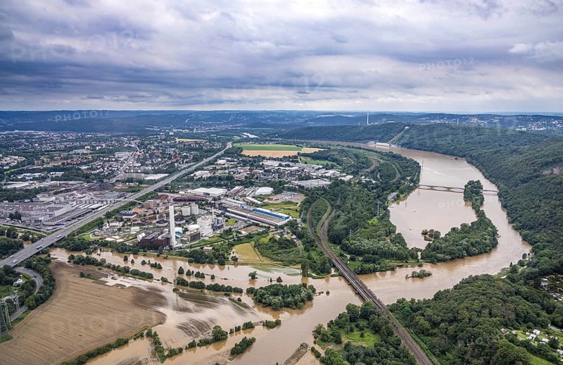 Aerial photograph, Ruhr flood, Hengsteysee with Lennemündung, Syburg, Dortmund, Ruhr area, North Rhine-Westphalia, Germany, DE, Europe, birds-eyes view, aerial photograph, aerial photography, aerial photography, overview, overview, bird's eye view