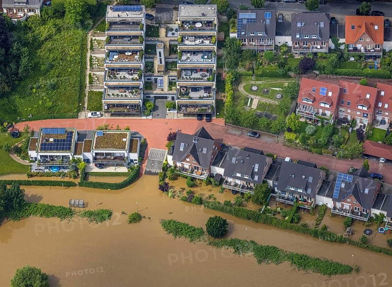 Aerial photo, Ruhr flood, flooding, Hattingen, Ruhr area, North Rhine-Westphalia, Germany, DE, Europe, birds-eyes view, aerial photo, aerial photography, aerial photography, overview, bird's eye view, flood, flood of the century