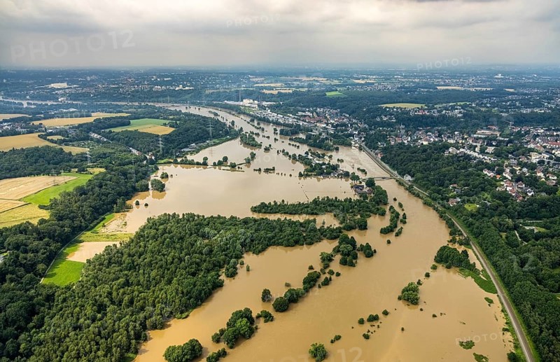 Aerial photo, Ruhr flood, flooding, Ruhr between Hattingen and Bochum, Hattingen, Ruhr area, North Rhine-Westphalia, Germany, DE, Europe, birds-eyes view, aerial photo, aerial photography, aerial photography, overview, overview, bird's eye view, flood, flood of the century