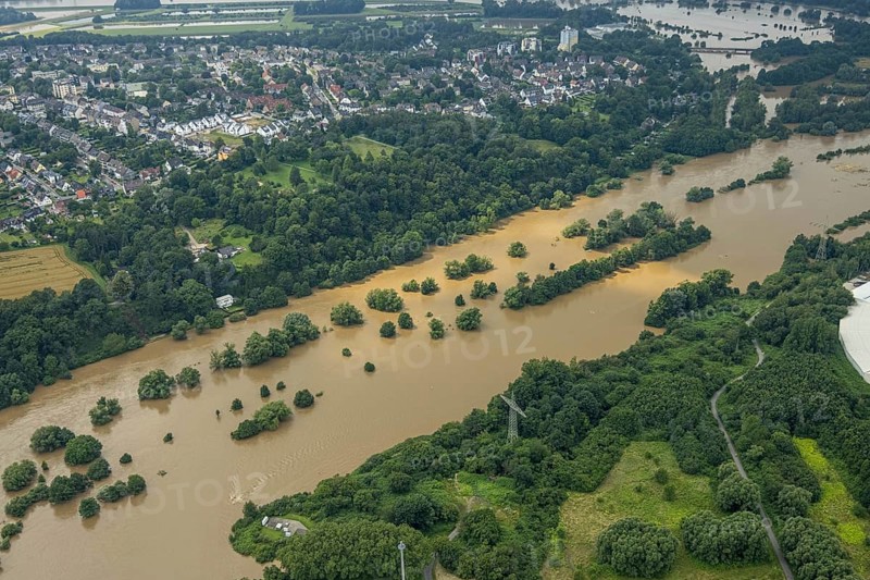 Aerial photo, Ruhr flood, flooding, Horst, Essen, Ruhr area, North Rhine-Westphalia, Germany, DE, Europe, birds-eyes view, aerial photo, aerial photography, aerial photography, overview, bird's eye view, flood, flood of the century