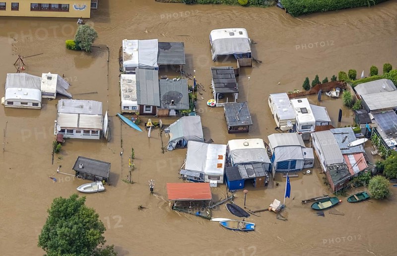 Aerial photo, Ruhr floods, flooding, Annen, Witten, Ruhr area, North Rhine-Westphalia, Germany, DE, Europe, birds-eyes view, aerial photography, aerial photography, overview, bird's eye view, Ruhr floods, heavy rain, flood of the century