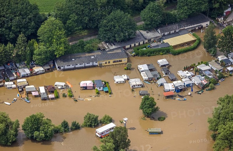 Aerial photo, Ruhr floods, flooding, Annen, Witten, Ruhr area, North Rhine-Westphalia, Germany, DE, Europe, birds-eyes view, aerial photography, aerial photography, overview, bird's eye view, Ruhr floods, heavy rain, flood of the century
