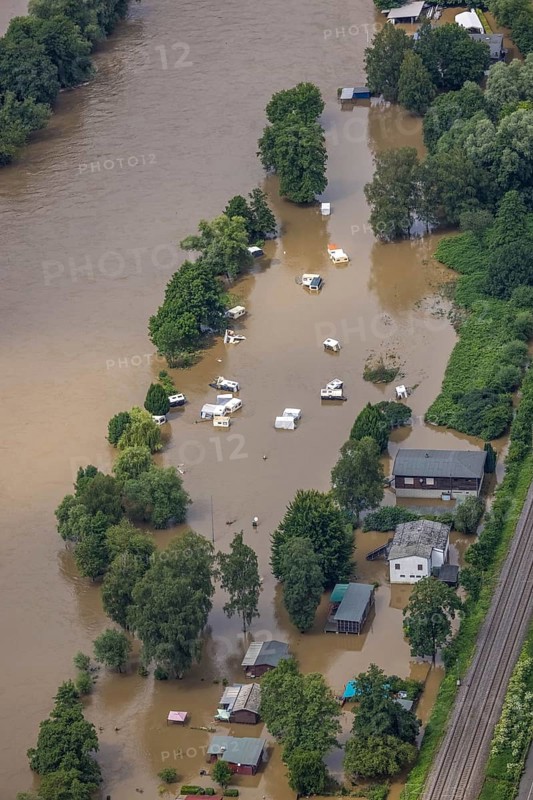 Aerial photo, Ruhr floods, flooding, Annen, Witten, Ruhr area, North Rhine-Westphalia, Germany, DE, Europe, birds-eyes view, aerial photography, aerial photography, overview, bird's eye view, Ruhr floods, heavy rain, flood of the century