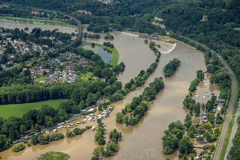 Aerial photo, Ruhr floods, flooding, Annen, Witten, Ruhr area, North Rhine-Westphalia, Germany, DE, Europe, birds-eyes view, aerial photography, aerial photography, overview, bird's eye view, Ruhr floods, heavy rain, flood of the century