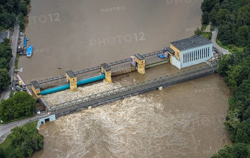 Aerial photo, Ruhr flood, barrage Hengsteysee, flooding, Herdecke, Boele, Hagen, Ruhr area, North Rhine-Westphalia, Germany, DE, Europe, birds-eyes view, aerial photo, aerial photography, aerial photography, overview, overview, bird's eye view, Ruhr flood, heavy rain, flood of the century