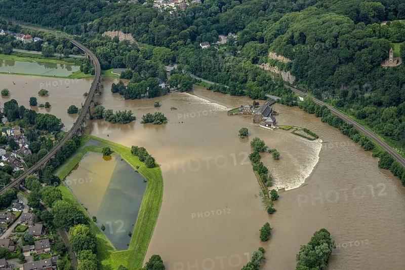 Aerial photo, Ruhr flood, barrage Witten, flooding, Annen, Witten, Ruhr area, North Rhine-Westphalia, Germany, DE, Europe, birds-eyes view, aerial photo, aerial photography, aerial photography, overview, bird's eye view, Ruhr flood, heavy rain, flood of the century