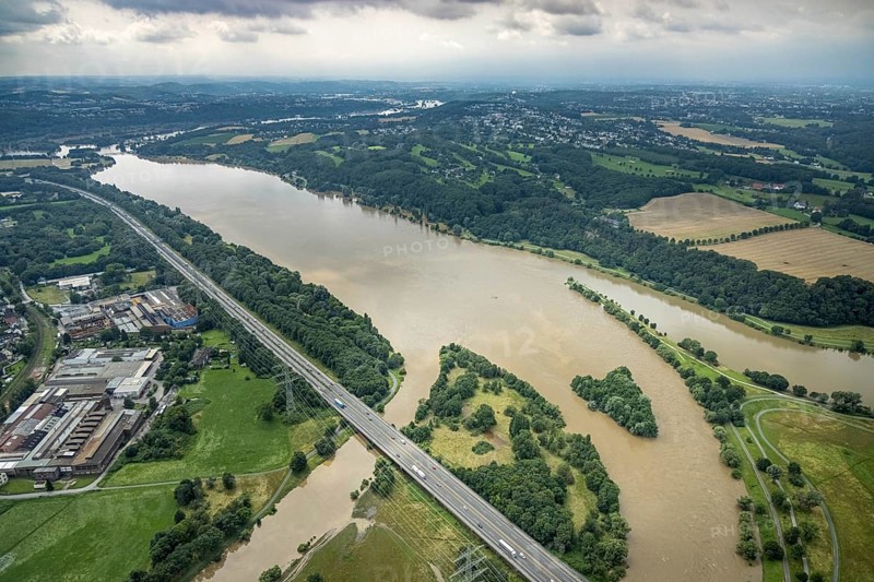 Aerial photo, Ruhr floods, Kemnader Lake, flooding, Heven, Witten, Ruhr area, North Rhine-Westphalia, Germany, DE, Europe, birds-eyes view, aerial photography, aerial photography, overview, bird's eye view, Ruhr floods, heavy rain, flood of the century