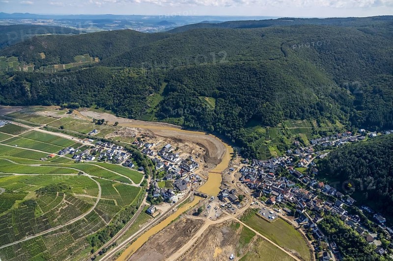Aerial view, flood area at the river Ahr in the district of Rech, Altenahr, Ahr valley, Rhineland-Palatinate, Germany, Ahr flood, DE, Europe, flood disaster, flood disaster, flood of the century, aerial photograph, aerial photography, aerial photography, Mayschoß, Rech, overview, bird's-eye view, overview, flooding, flooding