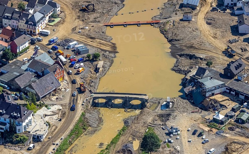 Aerial view, flood area at the river Ahr in the district of Rech, Altenahr, Ahr valley, Rhineland-Palatinate, Germany, Ahr flood, DE, Europe, flood disaster, flood disaster, flood of the century, aerial photograph, aerial photography, aerial photography, Mayschoß, Rech, overview, bird's-eye view, overview, flooding, flooding
