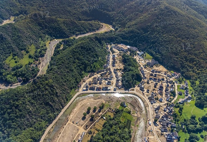 Aerial view, flood area on the river Ahr with Altenahr primary school and Maternus-Stift retirement centre in Altenahr, Ahr valley, Rhineland-Palatinate, Germany, Ahr flood, Altenahr, retirement home, old people's home, care and nursing, education, educational institution, DE, Europe, flood disaster, primary school, flood, flood disaster, flood of the century, educational institute, aerial photography, aerial photography, aerial photography, care facility, school, retirement home, retirement residence, retirement home, retirement centre, overview, bird's eye view, birds-eyes view, overview, flooding, flooding area