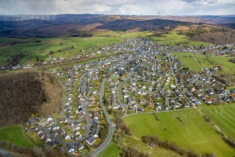 Aerial view, local view Wilgersdorf, Wilnsdorf, Siegerland, North Rhine-Westphalia, Germany, DE, Europe, property tax, real estate, district Siegen-Wittgenstein, aerial view, aerial photography, aerial photography, local view, townscape, urban area, overview, bird's-eye view, residential complex, living and life, residential area, residential buildings, birds-eyes view, overview