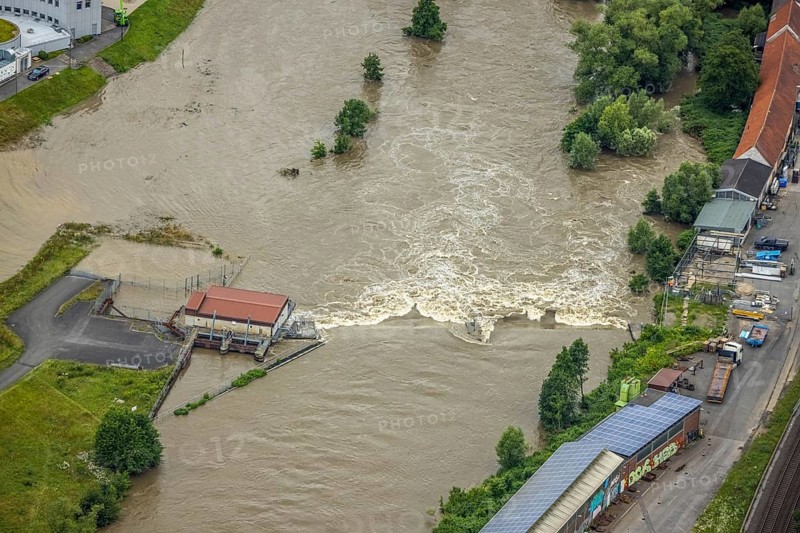 Aerial photo, Ruhr flood, Ardey, Fröndenberg/Ruhr, Ruhr area, North Rhine-Westphalia, Germany, DE, Europe, birds-eyes view, aerial photography, aerial photography, overview, overview, bird's eye view