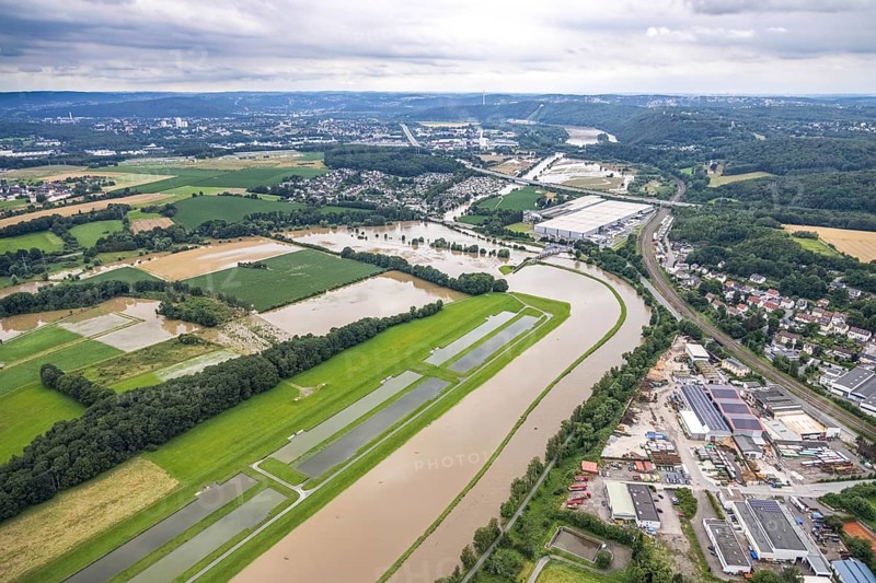 Aerial photo, Ruhr flood, Westhofen, Schwerte, Ruhr area, North Rhine-Westphalia, Germany, DE, Europe, birds-eyes view, aerial photography, aerial photography, overview, overview, bird's eye view