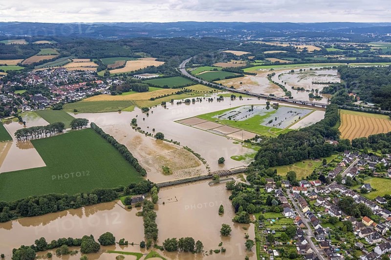 Aerial photo, Ruhr flood, Wandhofen, Schwerte, Ruhr area, North Rhine-Westphalia, Germany, DE, Europe, birds-eyes view, aerial photo, aerial photography, aerial photography, overview, overview, bird's eye view