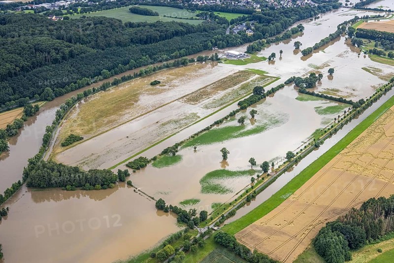 Aerial photo, Ruhr flood, Geisecke, Schwerte, Ruhr area, North Rhine-Westphalia, Germany, DE, Europe, birds-eyes view, aerial photography, aerial photography, overview, overview, bird's eye view