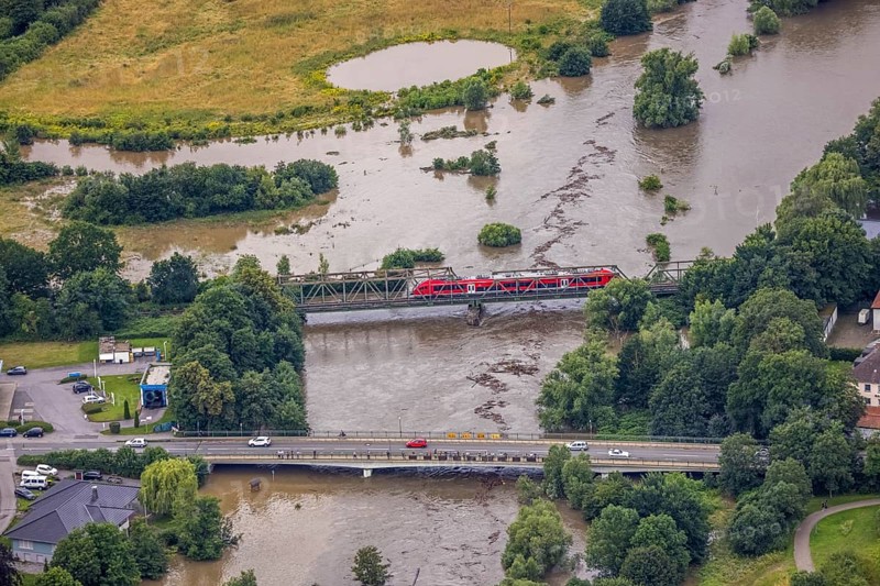 Aerial photo, Ruhr flood, Fröndenberg, Fröndenberg/Ruhr, Ruhr area, North Rhine-Westphalia, Germany, DE, Europe, birds-eyes view, aerial photography, aerial photography, overview, overview, bird's eye view