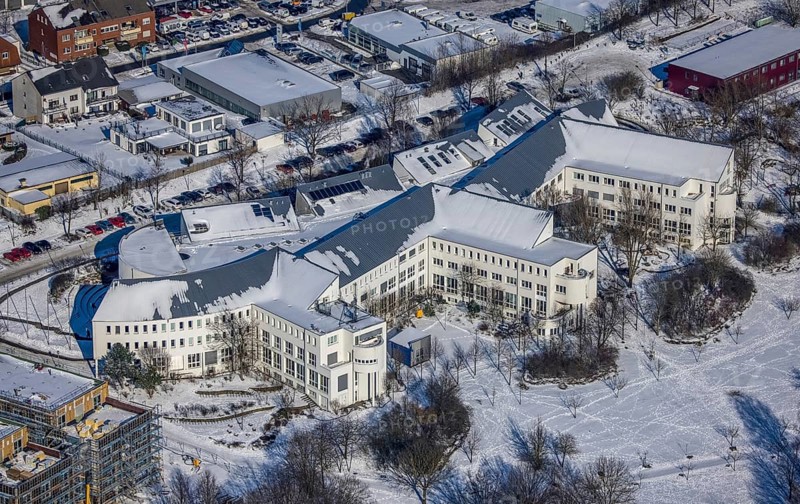 Aerial view, University of Witten / Herdecke, Annen, Witten, Ruhr area, North Rhine-Westphalia, Germany, Alfred-Herrhausen-Straße, education, educational institution, DE, Europe, university, aerial view, aerial photography, aerial photography, snow, overview, university, bird's eye view, winter, onset of winter, birds-eyes view, overview