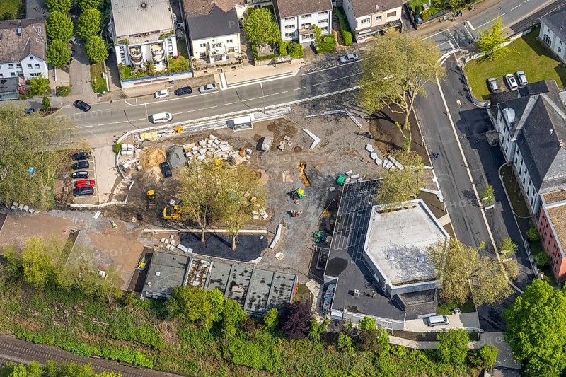 Aerial view, construction site at Kaiserstrasse, Lichtburg Stadtsaal, Wetter, Ruhr area, North Rhine-Westphalia, Germany, DE, Europe, roundabout, roundabout, culture, art, aerial photography, aerial photography, aerial photography, overview, events, venue, event location, bird's-eye view, birds-eyes view, cultural use, overview