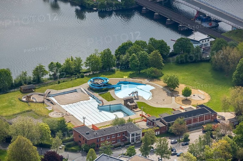Aerial view, outdoor swimming pool Wetter, Wetter, Ruhr area, North Rhine-Westphalia, Germany, bathing establishment, bathing resort, DE, Europe, outdoor swimming pool, leisure activities, aerial view, aerial photography, aerial photography, swimming pool, swimming pool, overview, bird's eye view, water slide, birds-eyes view, overview