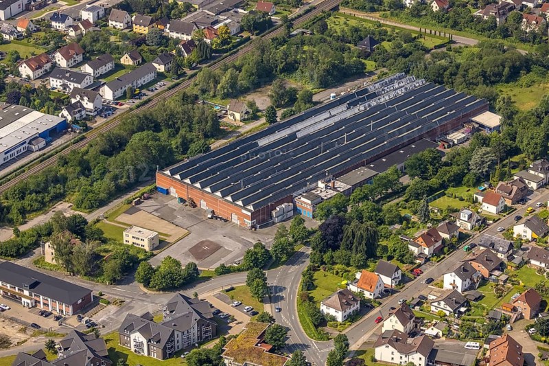 Aerial view, Mannesmann Precision Tubes GmbH Wickede plant, Wickede, Sauerland, North Rhine-Westphalia, Germany, DE, Europe, commercial enterprises, commercial area, commercial site, commercial use, industrial area, industrial site, aerial photograph, aerial photography, aerial photography, overview, bird's-eye view, bird's-eye view, overview