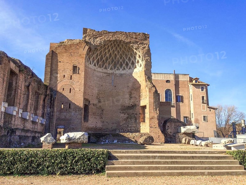 View of ruins of Cella inner main room room of deity in destroyed temple of Venus Temple of Venus, Rome, Lazio, Italy