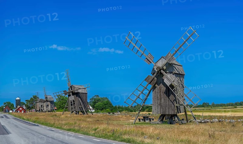 The mills of Lerkaka, five historic windmills, trestle windmills, Lerkaka, Öland, Sweden