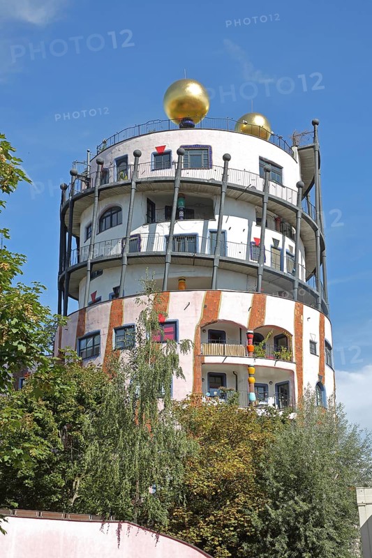 Green Citadel, Hundertwasser House, roof with golden ball, Magdeburg, Saxony-Anhalt, Germany