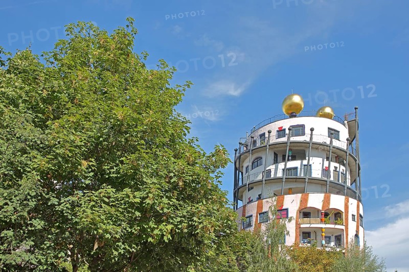 Green Citadel, Hundertwasser House, roof with golden ball, Magdeburg, Saxony-Anhalt, Germany