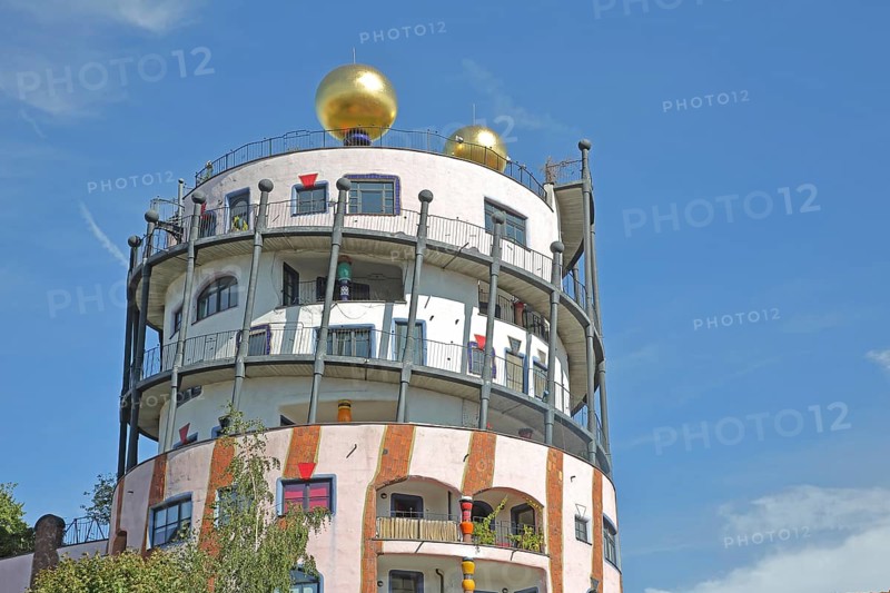 Green Citadel, Hundertwasser House, roof with golden ball, Magdeburg, Saxony-Anhalt, Germany