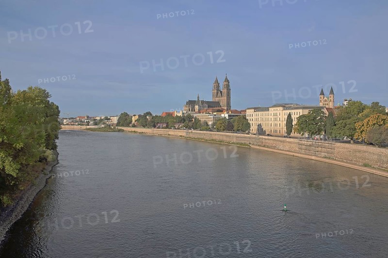 Cityscape with gothic cathedral, romanesque monastery Unser Lieben Frauen and Elbe, church towers, banks of the Elbe, Magdeburg Cathedral, Vitanas, building, Magdeburg, Saxony-Anhalt, Germany