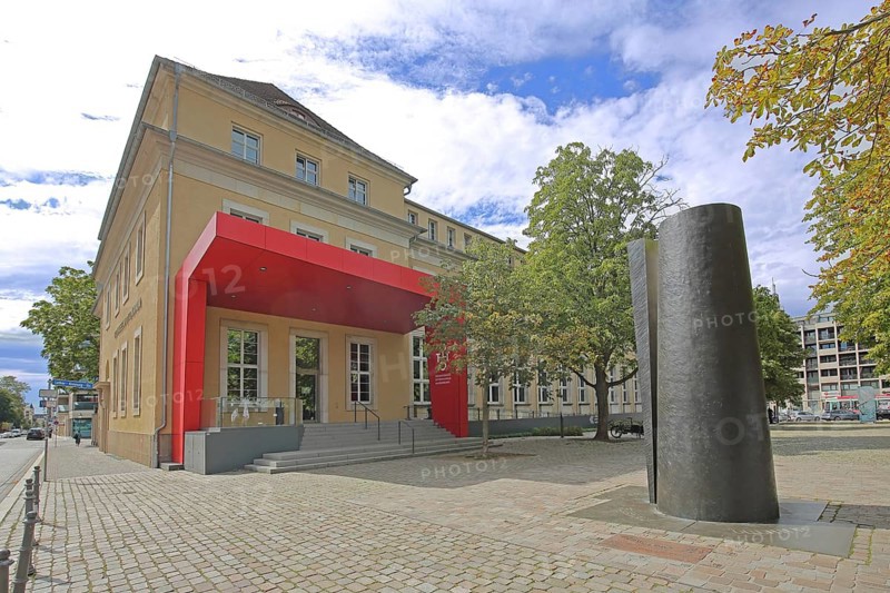 Entrance to the Ottonianum and Citizens' Monument - We are the people, political memorial in the GDR calling for the Monday demonstrations, historical turning point, citizens, democracy, modern art, bronze sculpture, large sculpture, Cathedral Museum, Magdeburg, Saxony-Anhalt, Germany