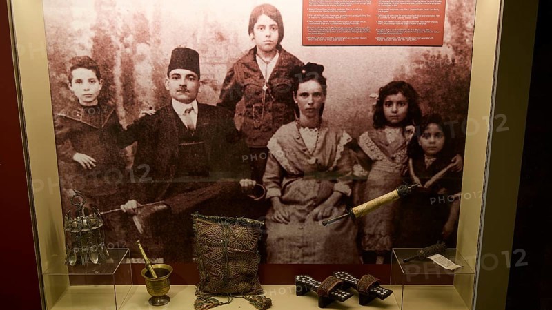 Historical family exhibition with ancient artefacts, Kahal Shalom Synagogue, Sephardic Synagogue, Oldest Synagogue in Greece, Synagogue, Jewish Quarter, Rhodes Old Town, Rhodes Town, Rhodes, Dodecanese, Greek Islands, Greece