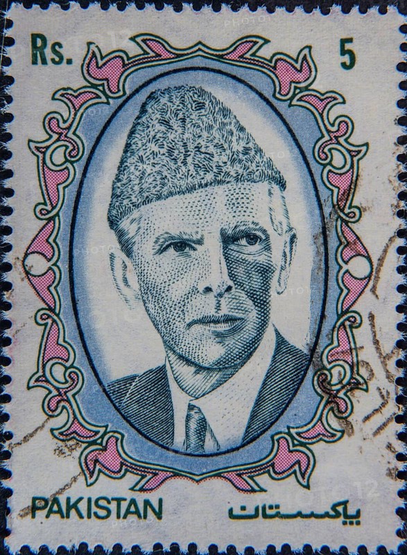 Muhammad Ali Jinnah (1876-1948) was a politician and lawyer who was prominent in the struggle for Pakistan's independence. He became the new state's first Governor-General and leader of the ruling Muslim League party. Portrait on a Pakistani postage stamp