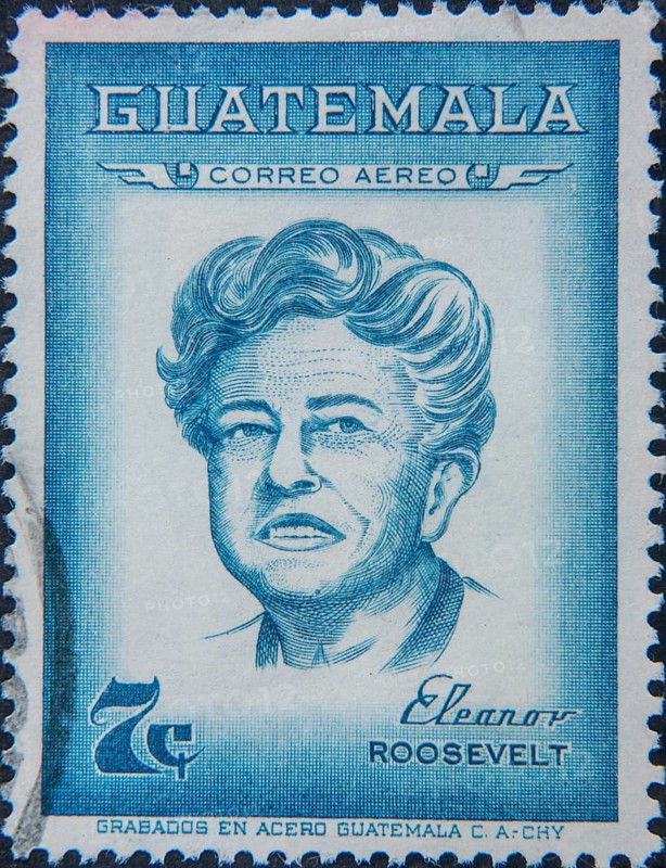 Eleanor Roosevelt (1884-1962) was an American delegate to the United Nations and First Lady. She was married to Franklin D. Roosevelt from 1905 until his death in 1945. Portrait on a Guatemala postage stamp