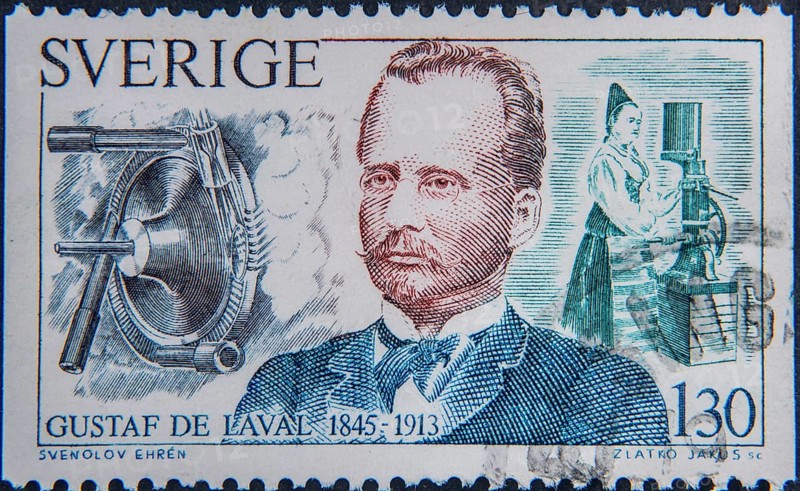 Gustaf de Laval, (1845-1913) was a Swedish civil engineer, doctor of philosophy, inventor and industrialist. Portrait on a Swedish postage stamp