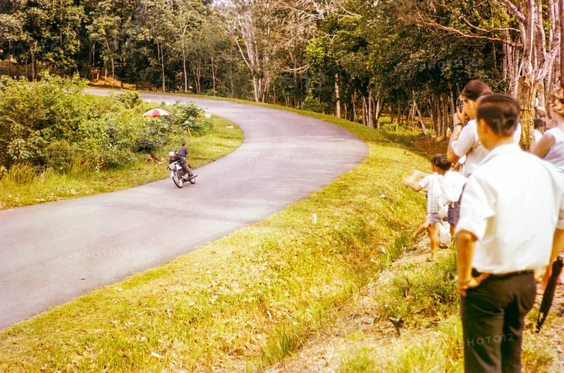 Motorcycle at motor racing event, Gap Hill Climb, Singapore Motor Club, Singapore, south east Asia c 1963