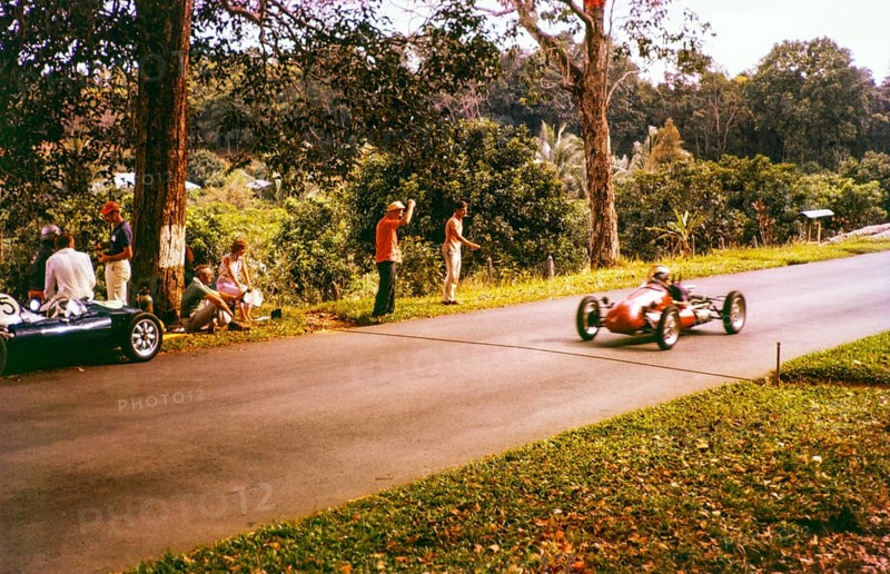 Finish line of motor racing event, Gap Hill Climb, Singapore Motor Club, Singapore, south east Asia c 1963